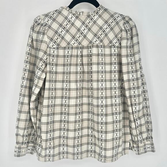 LOFT Plaid Ruffle Tie Front Long Sleeve Blouse Size S - Picture 4 of 6